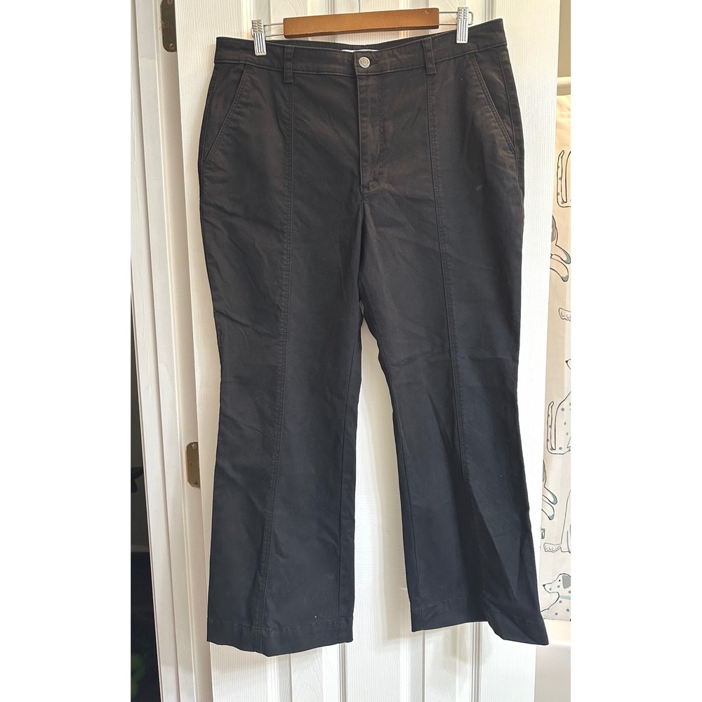 Loft Denim Womens Black Wide Leg Cropped Pants Size 12 Seam Front Stretch Cotton